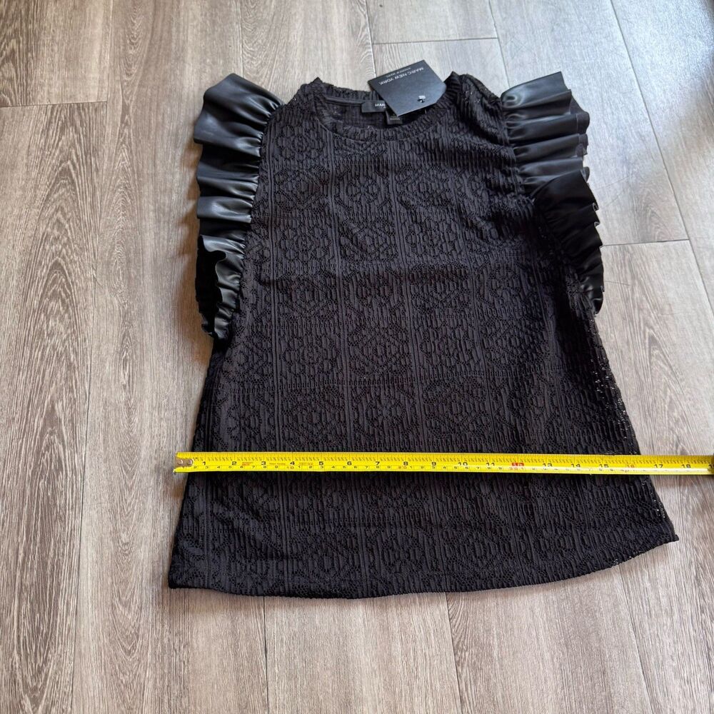 NWT Marc NY Black Lace Top Women Sz S Stretch Faux Leather Ruffle Whimsygoth - Picture 6 of 12